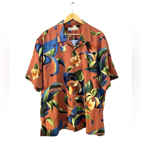 Tommy Bahama 100% Silk Camp Shirt Orchid Print XL Multicolor - Picture 1 of 17